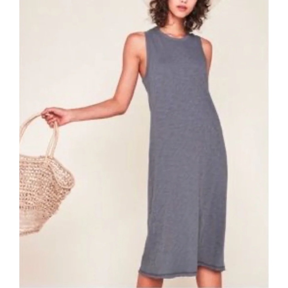 MATE‎ the Label Gray Organic Cotton Minimalist Slub Racerback Midi Tank Dress XS